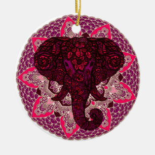 Henna Olifantenkop Mandala Roze Mehndi Tatoeage Keramisch Ornament