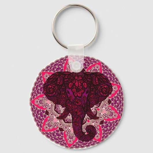 Henna Olifantenkop Mandala Roze Mehndi Tatoeage Sleutelhanger (Voorkant)