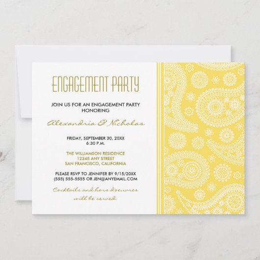 Henna Paisley Engagement Party Invitation (citroen Kaart (Voorkant)