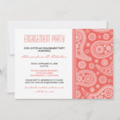 Henna Paisley Engagement Party Invitation (koraal) Kaart (Voorkant)