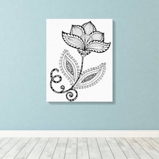 Henna Paisley Mehndi Doodles 6 Canvas Afdruk (Insitu (Houten vloer))