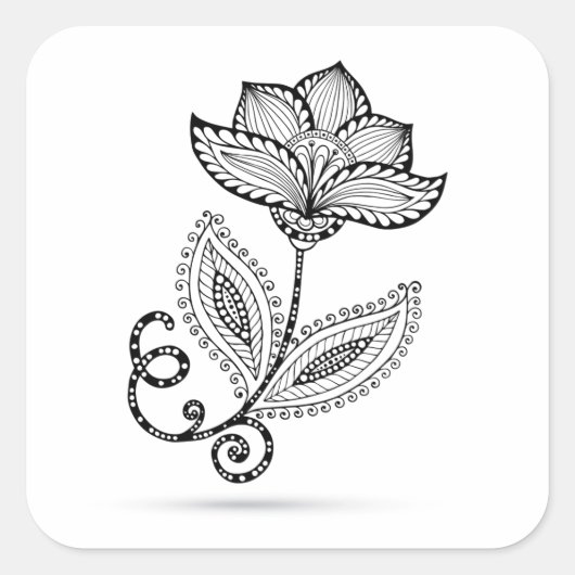 Henna Paisley Mehndi Doodles Vierkante Sticker (Voorkant)