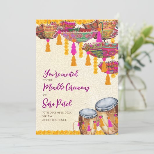 Henna Party nodigt Mehndi Invites, partij Mehndi u Kaart (Staand voorkant)