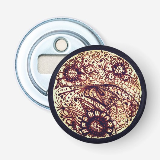 Henna patroon button flesopener (Voorkant)