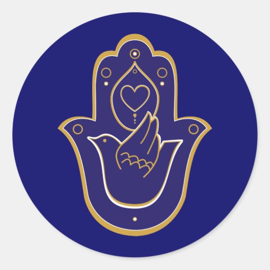 Henna Peace & Love Hamsa Blue Ronde Sticker (Voorkant)