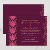 Henna Raisin Pink Gold Indian Wedding Invitation Kaart (Voorkant / Achterkant)