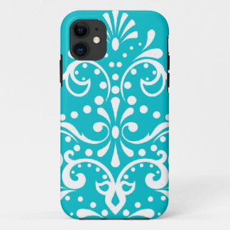 Henna stijl damast turquoise blauw en wit iPhone 11 hoesje