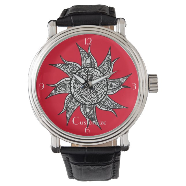 Henna-stijl Sun Tattoo Thunder_Cove Horloge (Voorkant)