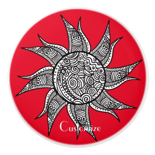 Henna-stijl Sun Tattoo Thunder_Cove Keramische Knop (Voorkant)