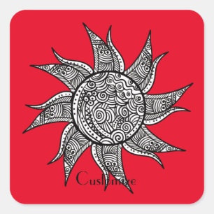 Henna-stijl Sun Tattoo Thunder_Cove Vierkante Sticker