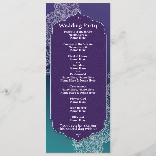 Henna Style Jewel Arabian Nights Trouwprogramma Programmakaart (Achterkant)