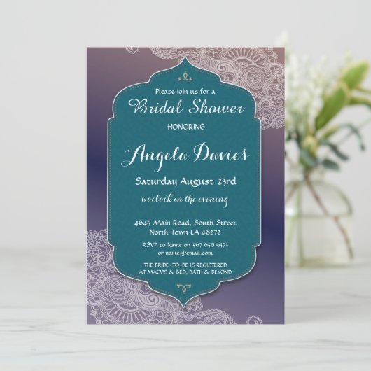 Henna Style Jewel Vrijgezellenfeest Nodig Arabisch Kaart (Staand voorkant)