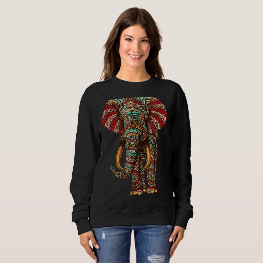 Henna Stylish Artistic Save the Elephants Wildlife Trui (Voorkant volledig)