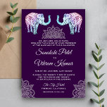 Henna Tattooed Elephants Indian Wedding Invitation Kaart<br><div class="desc">Verrijk je gasten met deze traditionele trouwuitnodiging met een elegante hennekunst en prachtig versierde olifanten tegen een donkere paarse achtergrond. Voeg eenvoudig uw gebeurtenisdetails op deze makkelijk te gebruiken sjabloon toe om het één-van-een-soort uitnodiging te maken. Deze kaart is volledig aanpasbaar. Alle teksten zijn editable en de achtergrondkleur kan gemakkelijk...</div>