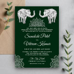 Henna Tattooed Elephants Indian Wedding Invitation Kaart<br><div class="desc">Verrijk je gasten met deze traditionele trouwuitnodiging met een elegante hennekunst en prachtig versierde olifanten tegen een donkergroene achtergrond. Voeg eenvoudig uw gebeurtenisdetails op deze makkelijk te gebruiken sjabloon toe om het één-van-een-soort uitnodiging te maken. Deze kaart is volledig aanpasbaar. Alle teksten zijn editable en de achtergrondkleur kan gemakkelijk worden...</div>