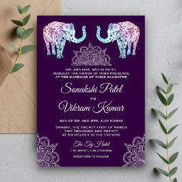 Henna Tattooed Elephants Indian Wedding Invitation Kaart