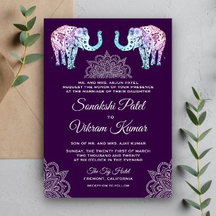 Henna Tattooed Elephants Indian Wedding Invitation Kaart