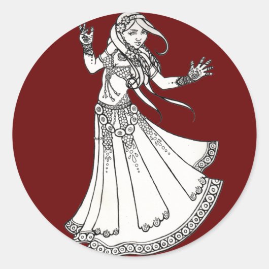 Henna Tribal Belly Dancer Ronde Sticker (Voorkant)