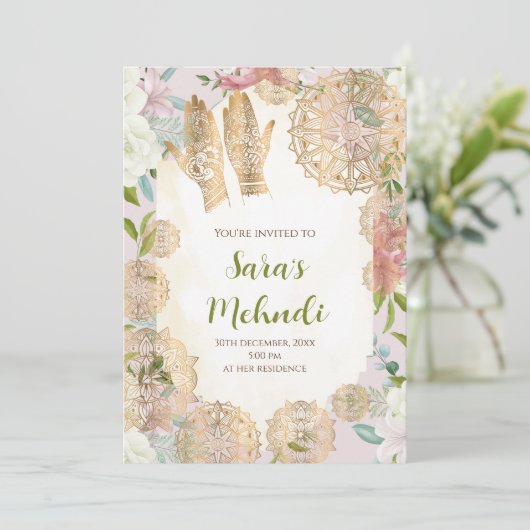 Henna-uitnodiging & Mehndi-uitnodiging Mehndi-uitn Kaart (Staand voorkant)