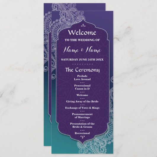 Hennastijl juweel Arabische nachten huwelijksprogr Programmakaart (Voorkant / Achterkant)