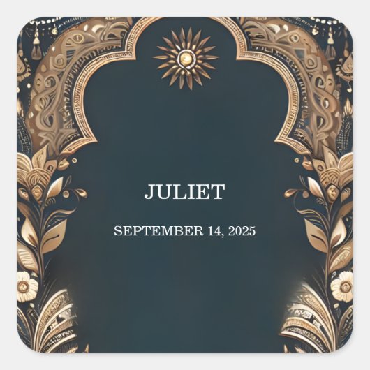 Hennatattoo's in Indiase stijl voor bruidsfeest Vierkante Sticker (Voorkant)