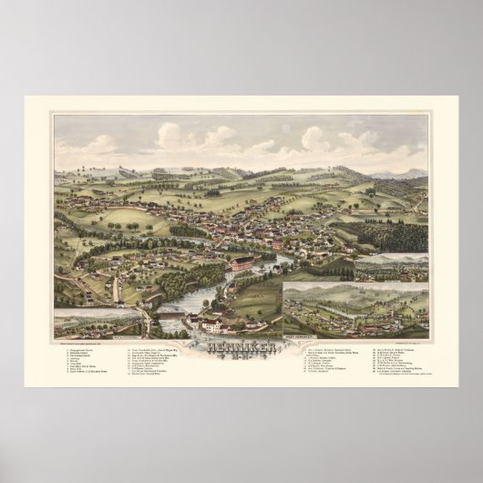 Henniker, NH Panoramic Map - 1889 Poster (Voorkant)