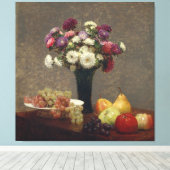 Henri Fantin-Latour Asters en Stilleven Fruit Canvas Afdruk (Insitu (Houten vloer))