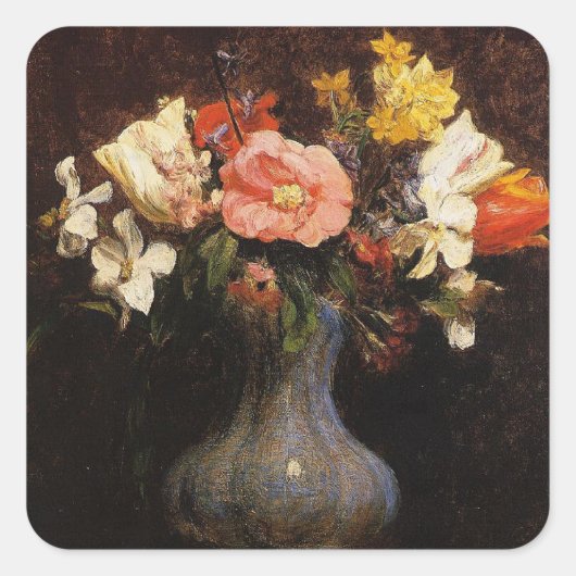 Henri Fantin-Latour, bloemen, kamelen, tulpen Vierkante Sticker (Voorkant)