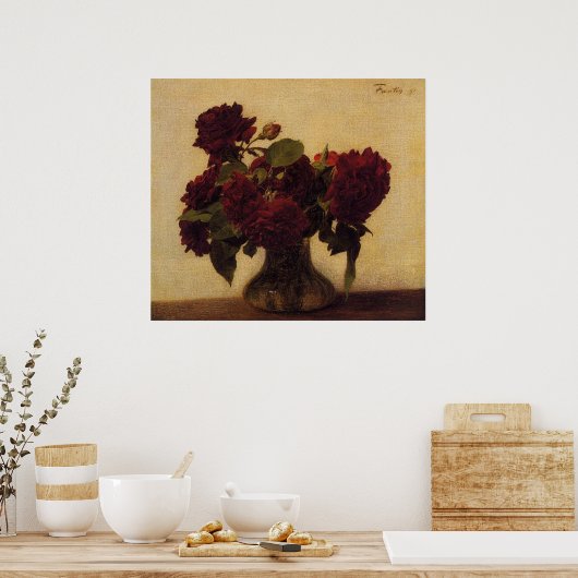 henri fantin-latour Dark Rozen op lichte achtergro Poster (Keuken)