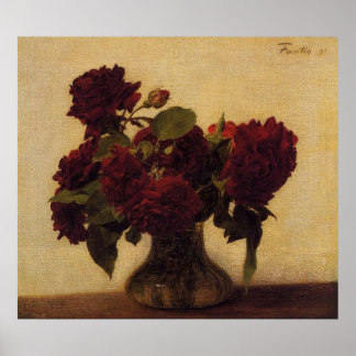 henri fantin-latour Dark Rozen op lichte achtergro Poster