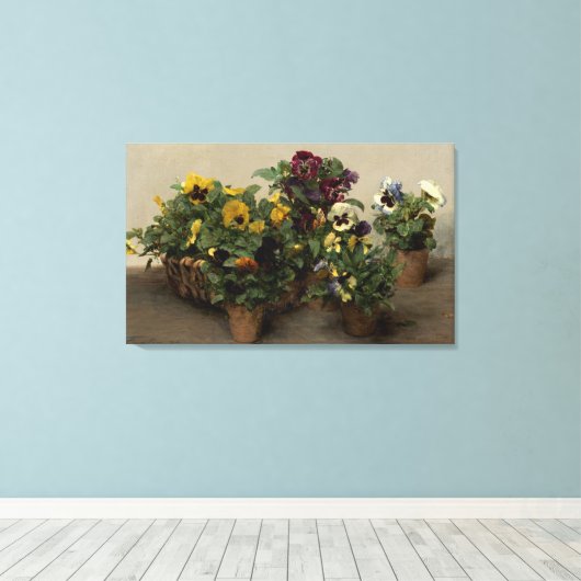 Henri Fantin-Latour  Pansies Paars Geel Canvas Afdruk (Insitu (Houten vloer))
