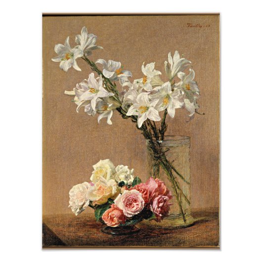 Henri Fantin-Latour - Rozen en Lilies Foto Afdruk (Voorkant)