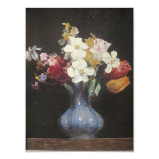  Henri Latour Blue Vase Narcissus en Tulip Foto Afdruk (Voorkant)