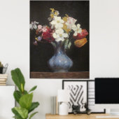 Henri Latour Blue Vase Narcissus en Tulips Poster (Thuiskantoor)