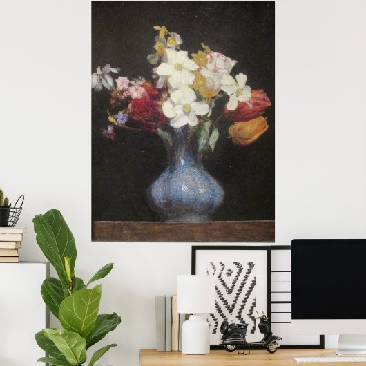 Henri Latour Blue Vase Narcissus en Tulips Poster (Thuiskantoor)
