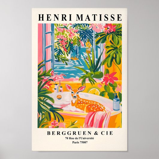 Henri Matisse Art, Herten in badkuip Print, roze P Poster (Voorkant)