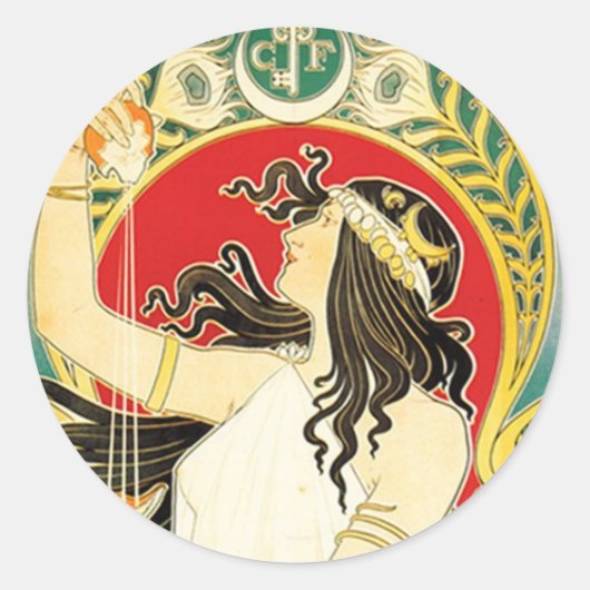 Henri Privat~Livemont ~ Art Nouveau Ronde Sticker (Voorkant)