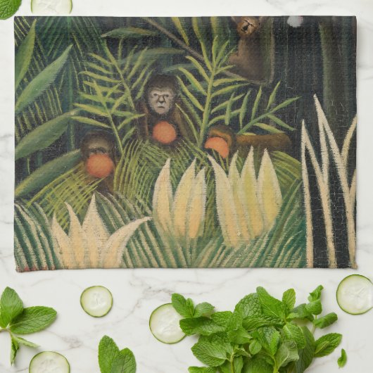 Henri Rousseau - Apen en papegaai in Maagdenbos Theedoek (Gevouwen)