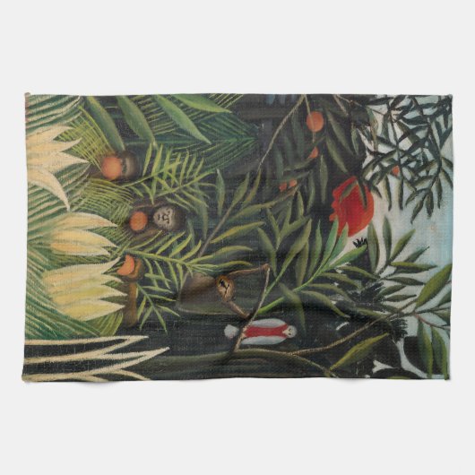 Henri Rousseau - Apen en papegaai in Maagdenbos Theedoek (Horizontaal)