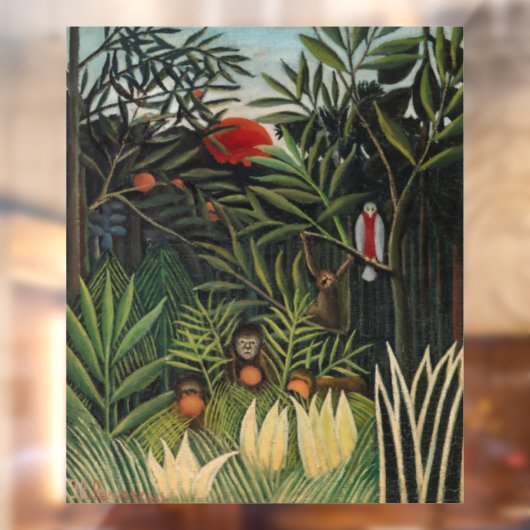 Henri Rousseau - Apen en papegaai in oerwoud Raamsticker (Vel 2)