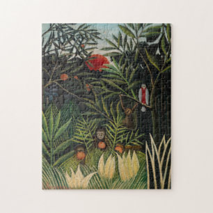 Henri Rousseau - Apen & Papegaai in Oerwoud Legpuzzel
