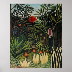 Henri Rousseau - Apen & Papegaai in Oerwoud Poster