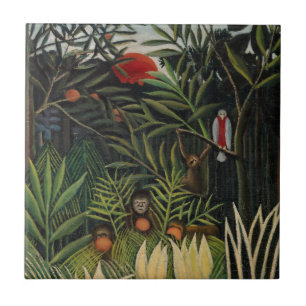 Henri Rousseau - Apen & Papegaai in Oerwoud Tegeltje