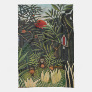 Henri Rousseau - Apen & Papegaai in Oerwoud Theedoek