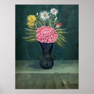 Henri Rousseau - Dahlia en margrieten in een vaas Poster