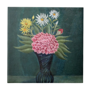 Henri Rousseau - Dahlia's en margrieten in een vaa Tegeltje