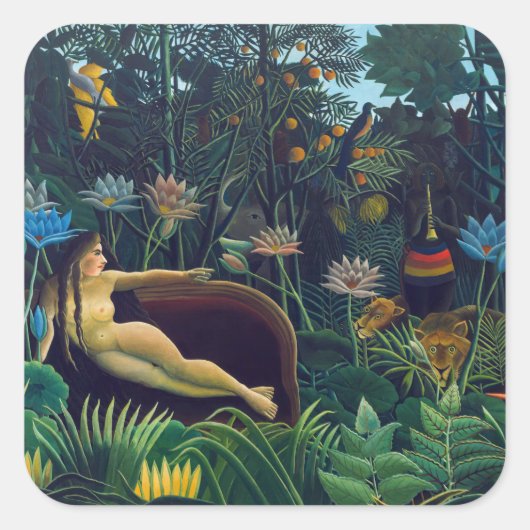 Henri Rousseau - De droom/Le Reve Vierkante Sticker (Voorkant)