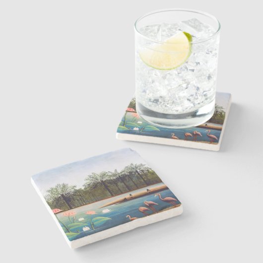 Henri Rousseau - De Flamingoes Stenen Onderzetter (Zijkant)