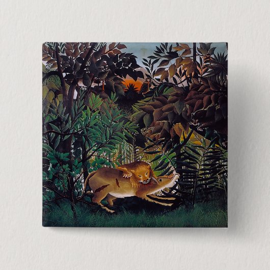Henri Rousseau - De Hongaarse Leeuw Vierkante Button 5,1 Cm (Voorkant)