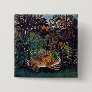 Henri Rousseau - De Hongaarse Leeuw Vierkante Button 5,1 Cm